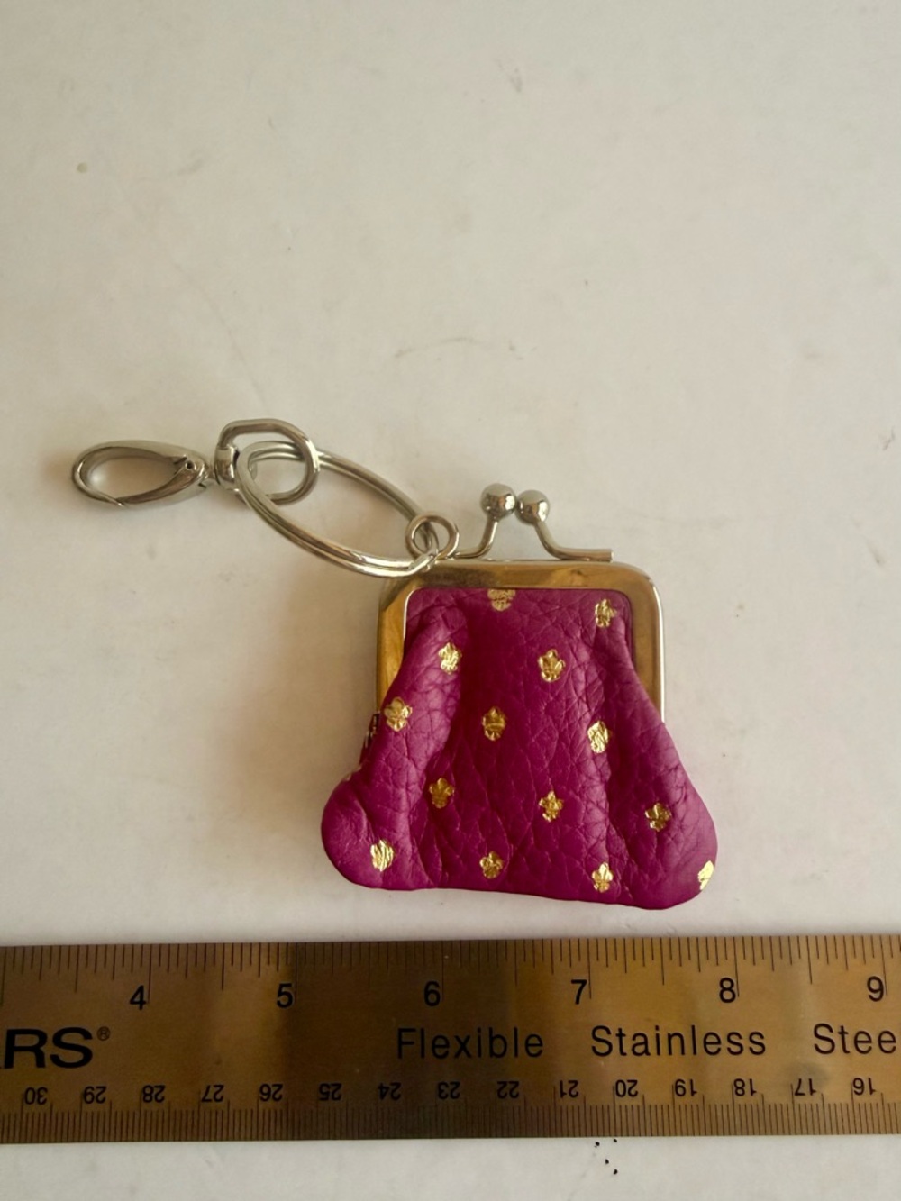⚜️Purple Leather Coin Purse Keychain with Gold Fleur de Lis⚜️